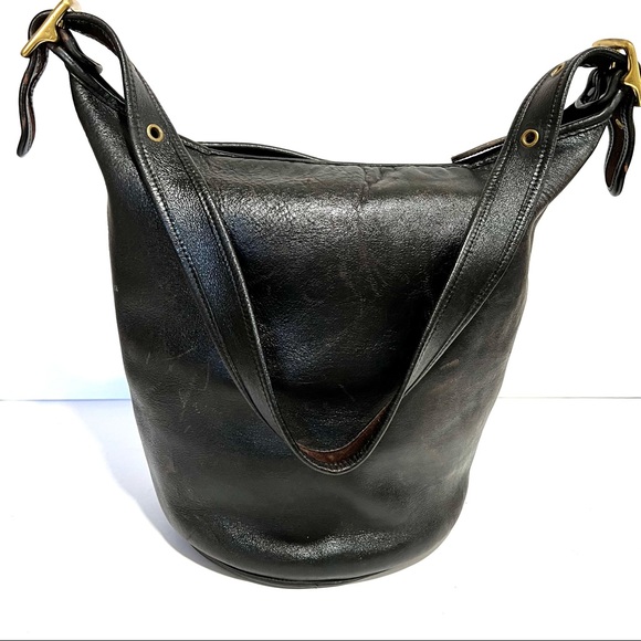 Coach Handbags - Coach 9085 Duffle Sac Black Large Leather 1990s Vintage Bucket Shoulder Bag